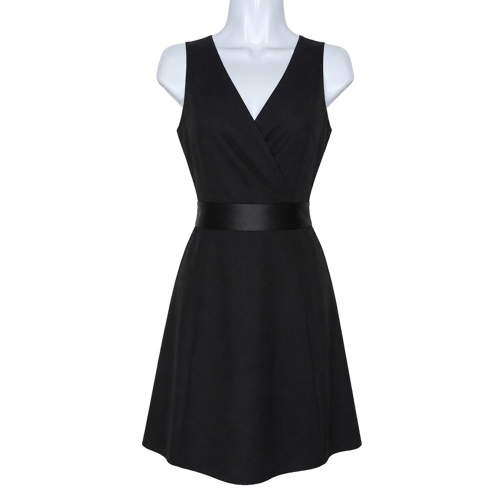 J.Crew Black Dress Fit Flare Sleeveless V Neck Waist Tie Cotton Size 6 Preppy